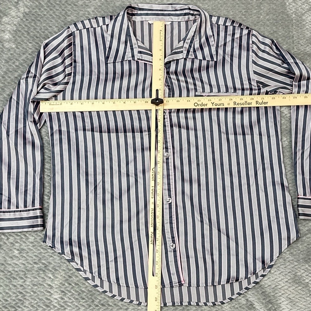 Victoria's Secret Pajama Top Large Pink Satin Long Sleeve Button Up Pinstripe - Picture 3 of 10